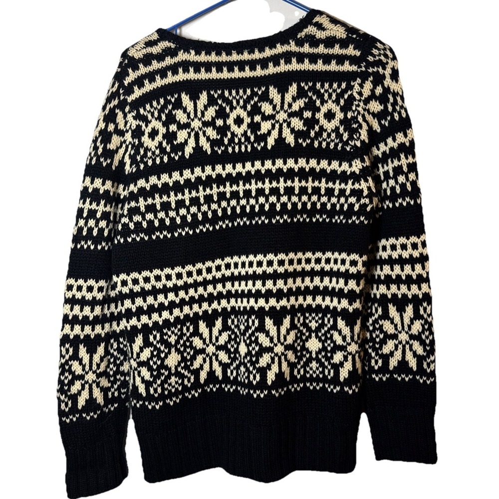 Faded Glory Sweater Womens L Black White Fair Isle Nordic Lace Up Knit Pullover - Picture 6 of 6